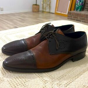 Duca Oxford‎ Brown and Black captoe Italian leather Men's Dress Shoes Size 45/12